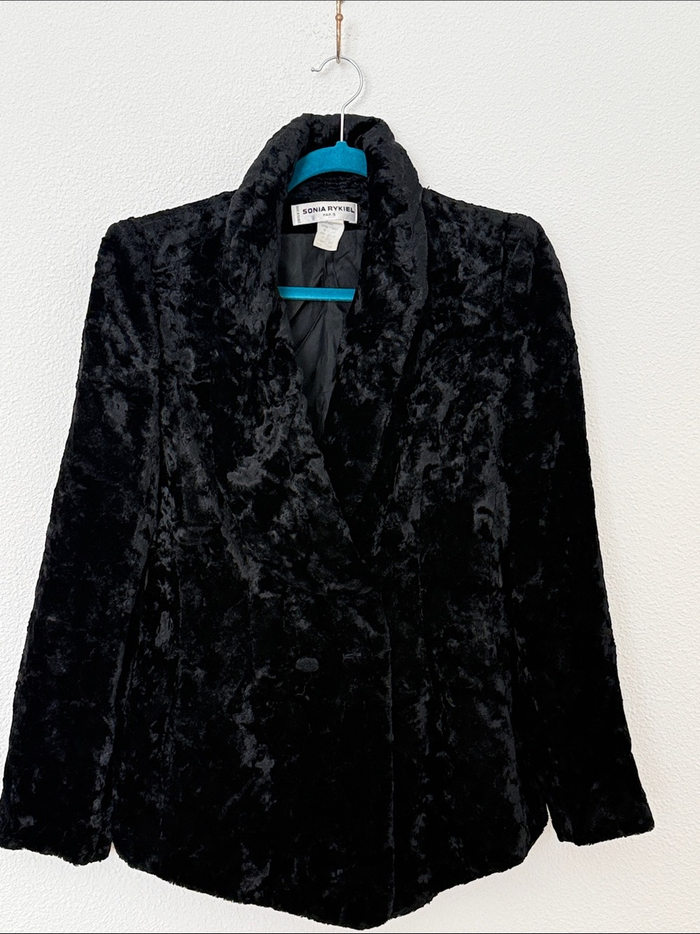Sonia Rykiel Paris Vintage Black Faux Fur Blazer Jacket Shawl Collar Fr 40 42